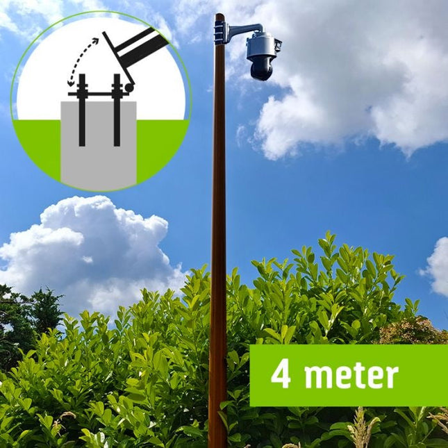 AlarmsysteemExpert.nl Donker houtstructuur cameramast met kantelanker 4 meter