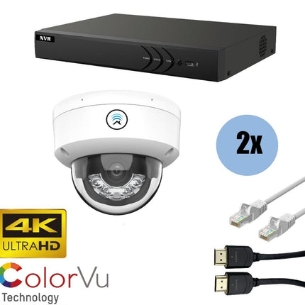 ASE Kit, 2x Dome, 8Mp 4K Ultra HD ColorVu Binnen camera, met NVR en bekabeling