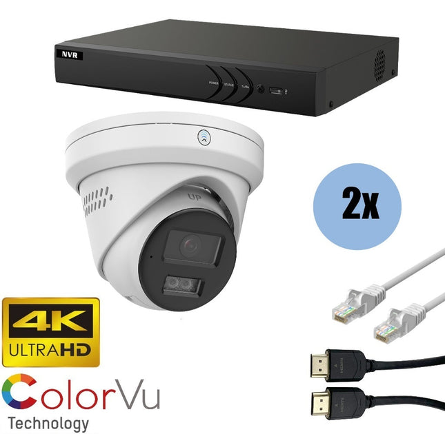 ASE Kit, 2x Turret, 8Mp 4K Ultra HD, ColorVu, met NVR en bekabeling