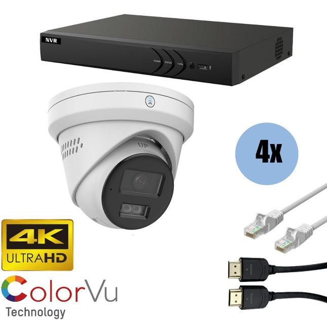 ASE Kit, 4x Turret, 8Mp 4K Ultra HD, ColorVu, met NVR en bekabeling