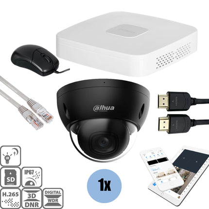 Dahua Black kit 1x Dome 4MP + Recorder & Bekabeling