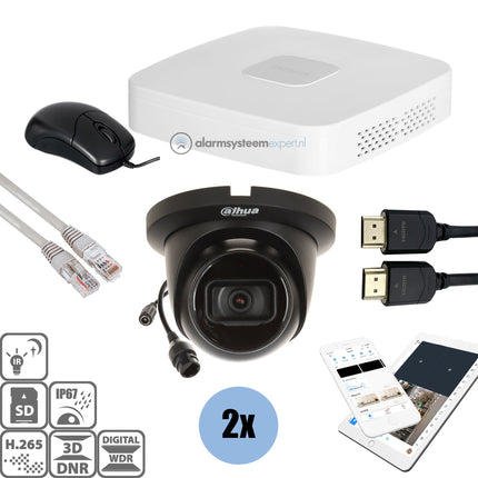 Dahua Black Kit 2x Turret 4 Mp + Recorder & Bekabeling