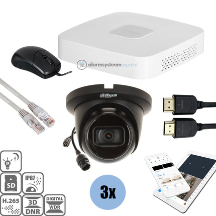Dahua Black Kit 3x Turret 4 Mp + Recorder & Bekabeling