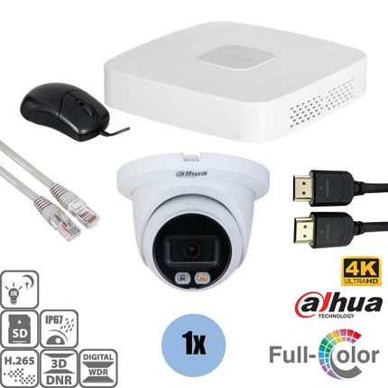 Dahua Set 1x Turret 8MP 4K Full-Color + Recorder & Bekabeling