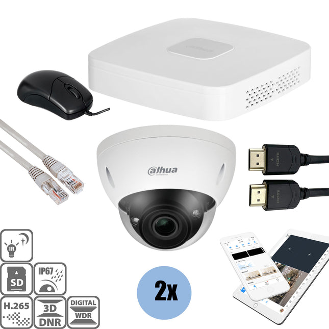 Dahua Set 2x Dome 8MP + Recorder & Bekabeling