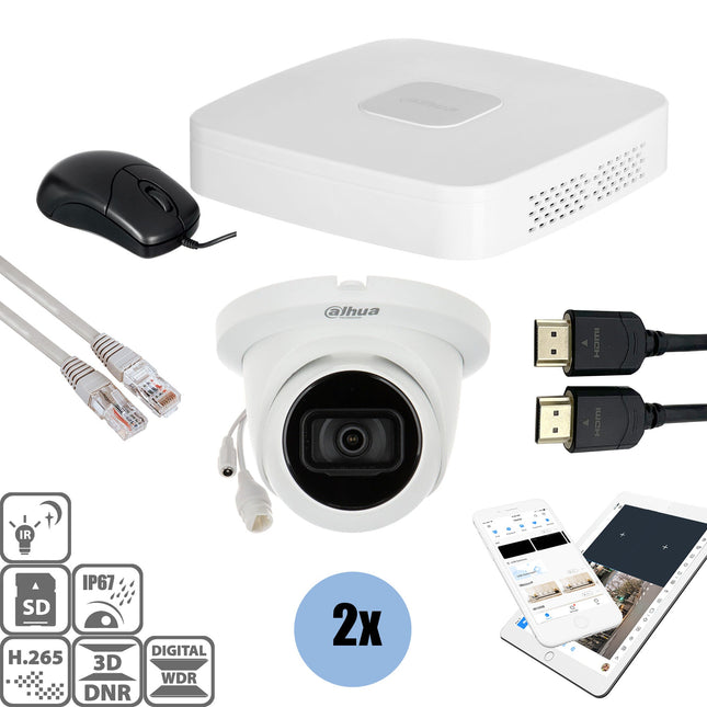 Dahua Set 2x Turret 4MP + Recorder & Bekabeling