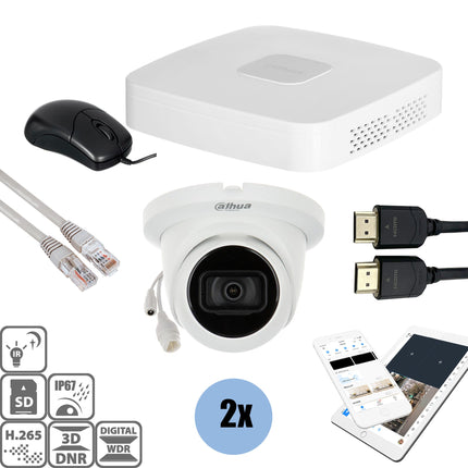 Dahua Set 2x Turret 8MP + Recorder & Bekabeling