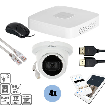 Dahua Set 4x Turret 8MP + Recorder & Bekabeling