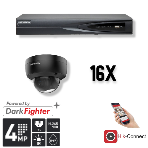 Hikvision Set 16x Dome 4MP + Recorder & Bekabeling