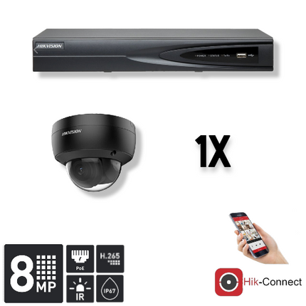 Hikvision Set 1x Dome 8MP + Recorder & Bekabeling