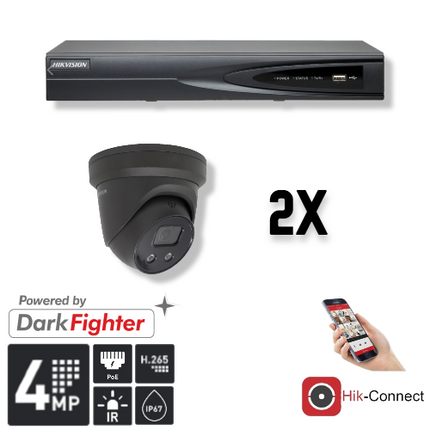 Hikvision Set 2x Turret 4MP + Recorder & Bekabeling