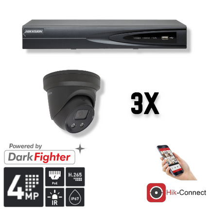Hikvision Set 3x Turret 4MP + Recorder & Bekabeling