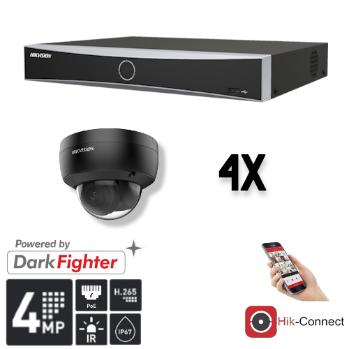Hikvision Set 4x Dome 4MP + Recorder & Bekabeling