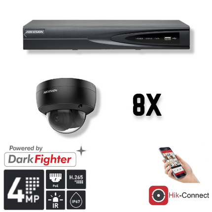 Hikvision Set 8x Dome 4MP + Recorder & Bekabeling