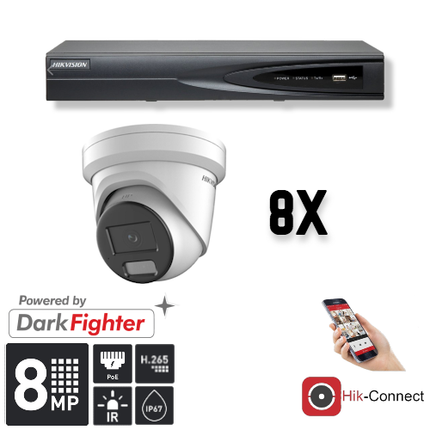 Hikvision Set 8x Turret 8MP + Recorder & Bekabeling