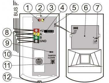 Jablotron JA-120PB BUS gecombineerd PIR motion- en glasbreuk detector