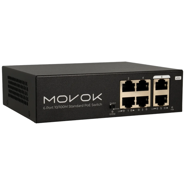 Movok 6 Poorts PoE Switch, 1.6Gbps, 250m PoE