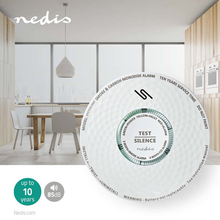 Nedis DTCTCS10WT, Rook-Koolmonoxidemelder, Klein Design, Sensor, Levensduur Batterij van 10 Jaar